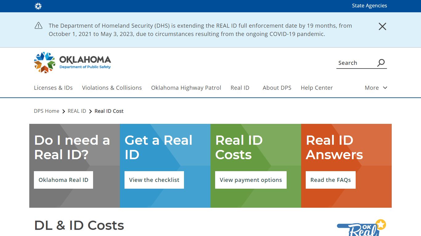 Real ID Cost - Oklahoma Department of Public Safety